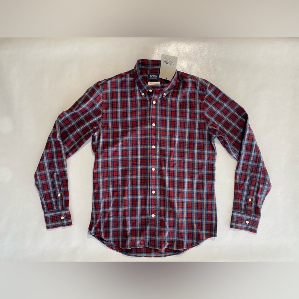 NEW- Mens North Country Long Sleeve Button Down Shirt PortugeseFlannel Red